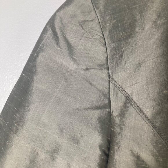 Womens Vintage Maggy London Slub Silk Top Short Sleeve Gray 4 Lined Button Back - Picture 5 of 9
